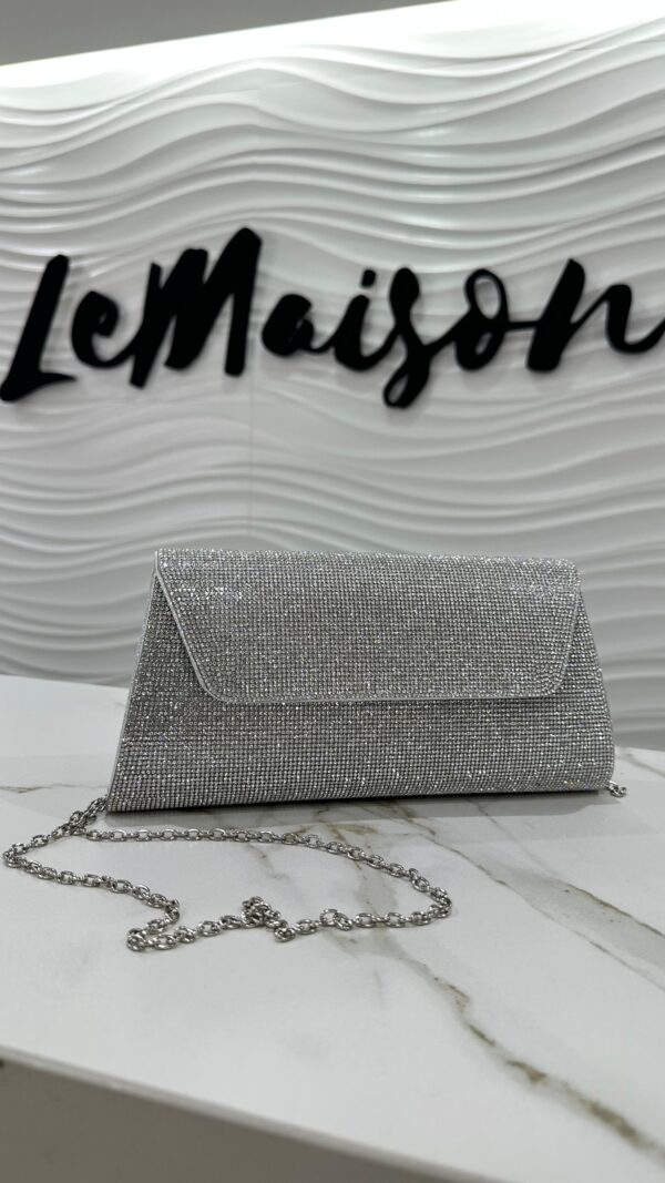 Bandolera/clutch Akira plata de fiesta