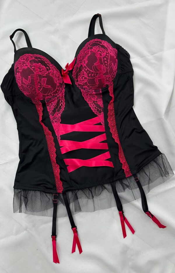 Corset negro y fucsia con porta ligas