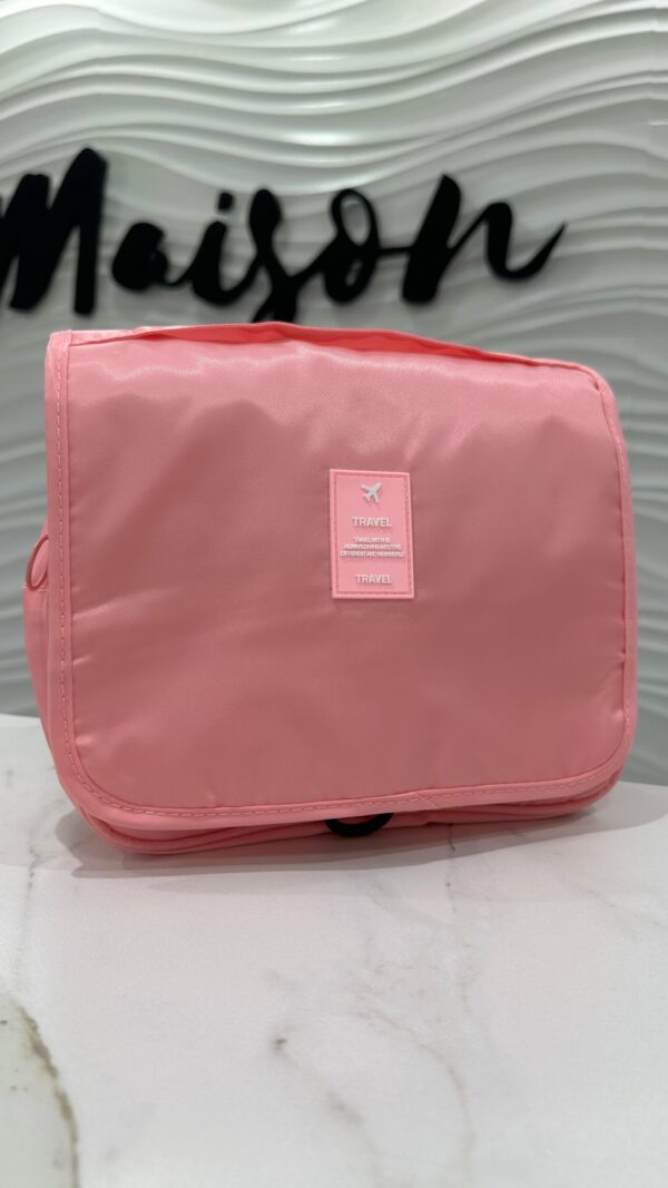 Beauty bag Shein plegable de viaje con percha rosa