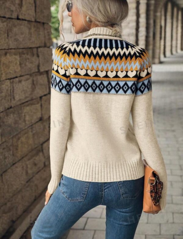 Sweater Shein cuello media polera con rombos y corazones - Imagen 2
