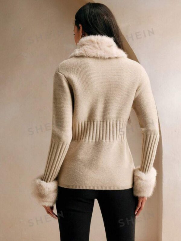Cardigan Shein tejido combinado con piel - Imagen 4