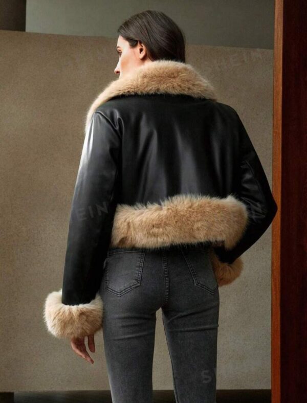 Chaqueta Shein eco cuero negro y cuello de piel - Imagen 2