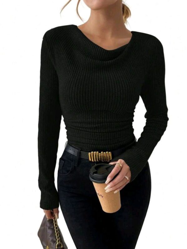 Remera Shein manga larga con frunce y cuello volcado