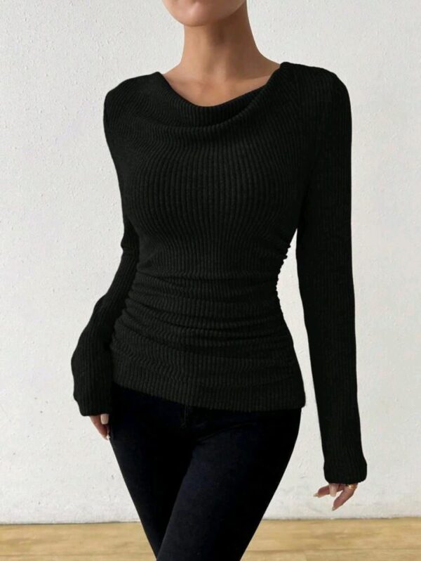 Remera Shein manga larga con frunce y cuello volcado - Imagen 2