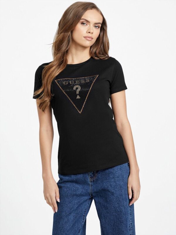 Remera Guess triángulo dorado con cistales - Imagen 3