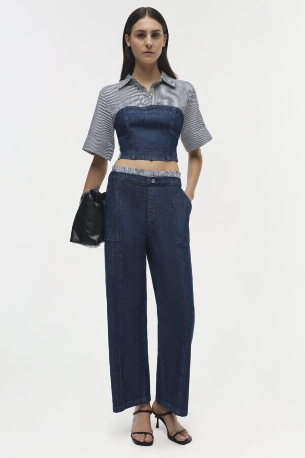 Top Simkhai manga corta rayado y combinado con jean